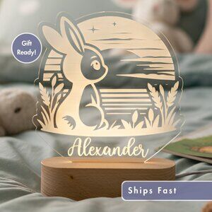 Personalized Bunny Night Light – Custom LED Nursery & Toddler Decor